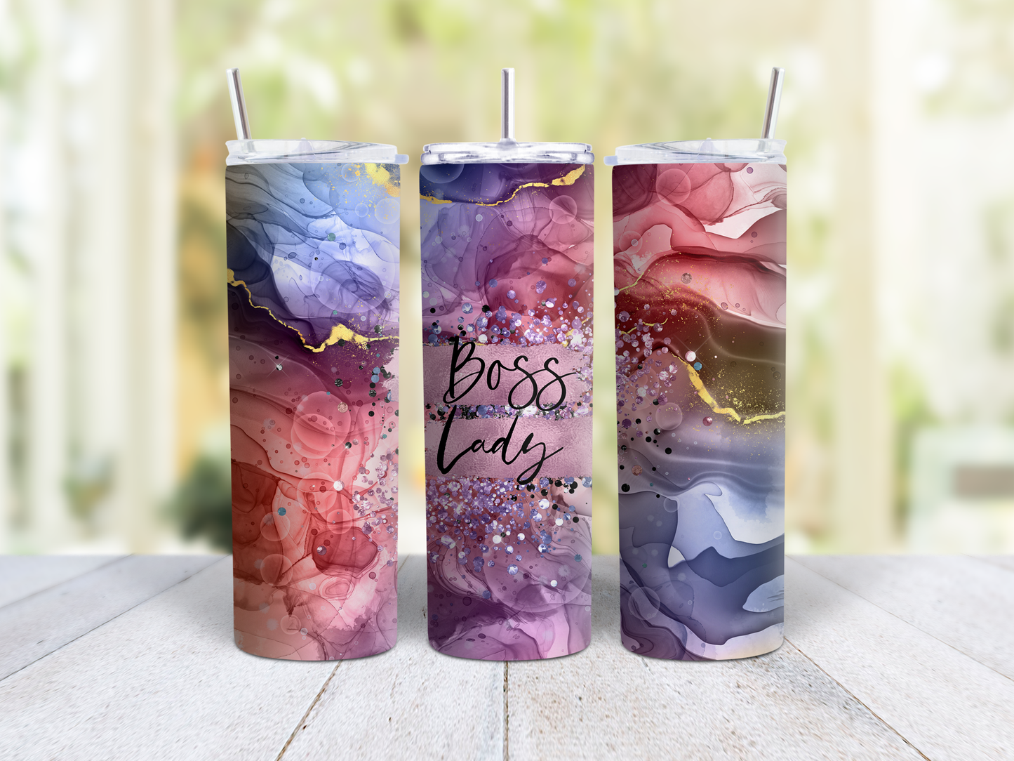 Boss Lady Marbled Rainbow Watercolor Tumbler