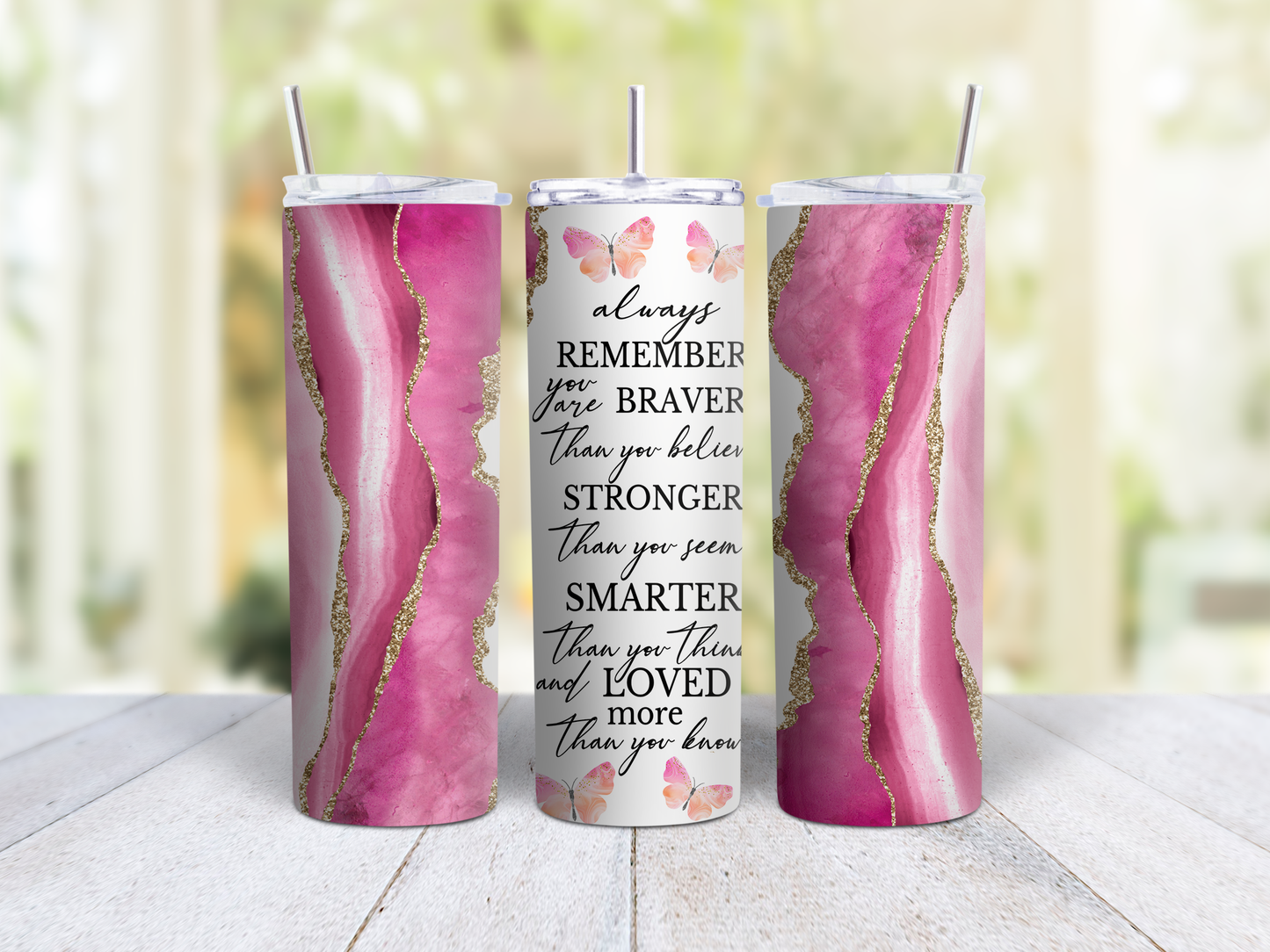 Braver Stronger Smarter Loved Marbled Motivational Tumbler