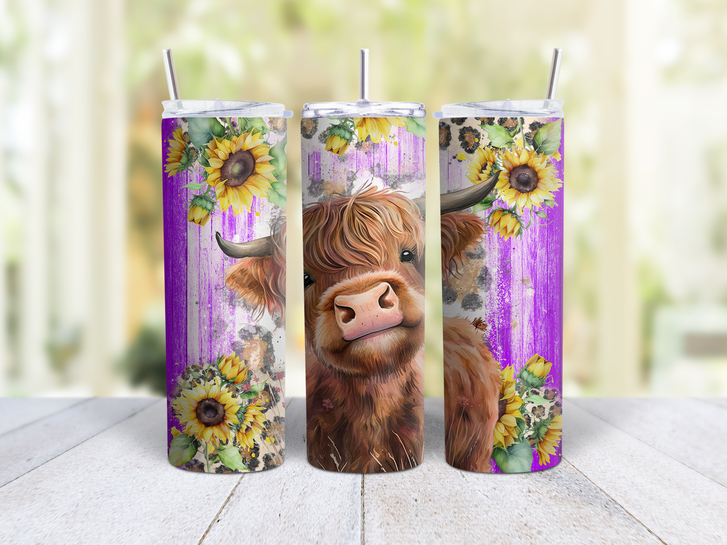 Cow w Purple Background Sunflowers Tumbler