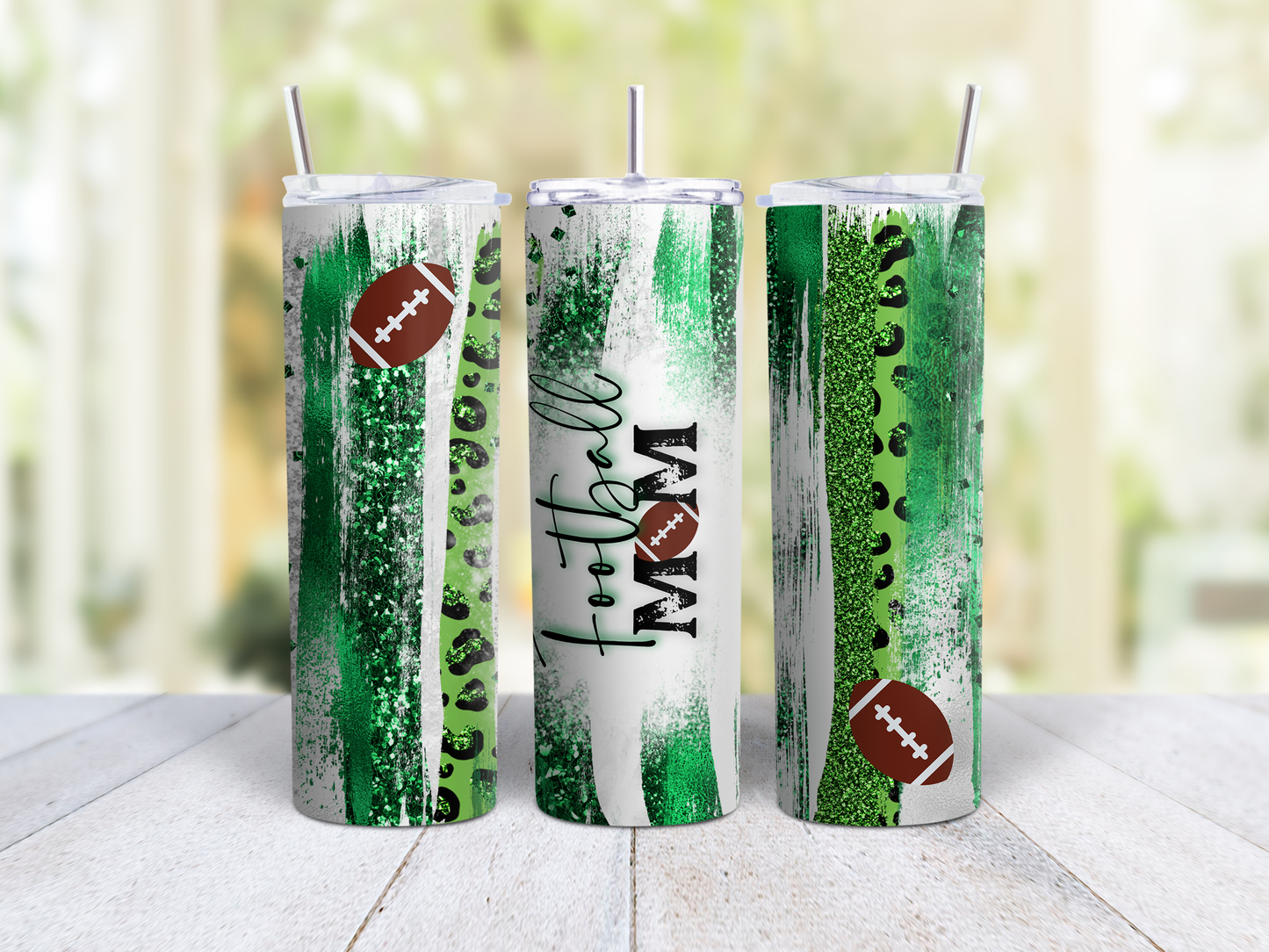 Football Mom w Green Background Tumbler