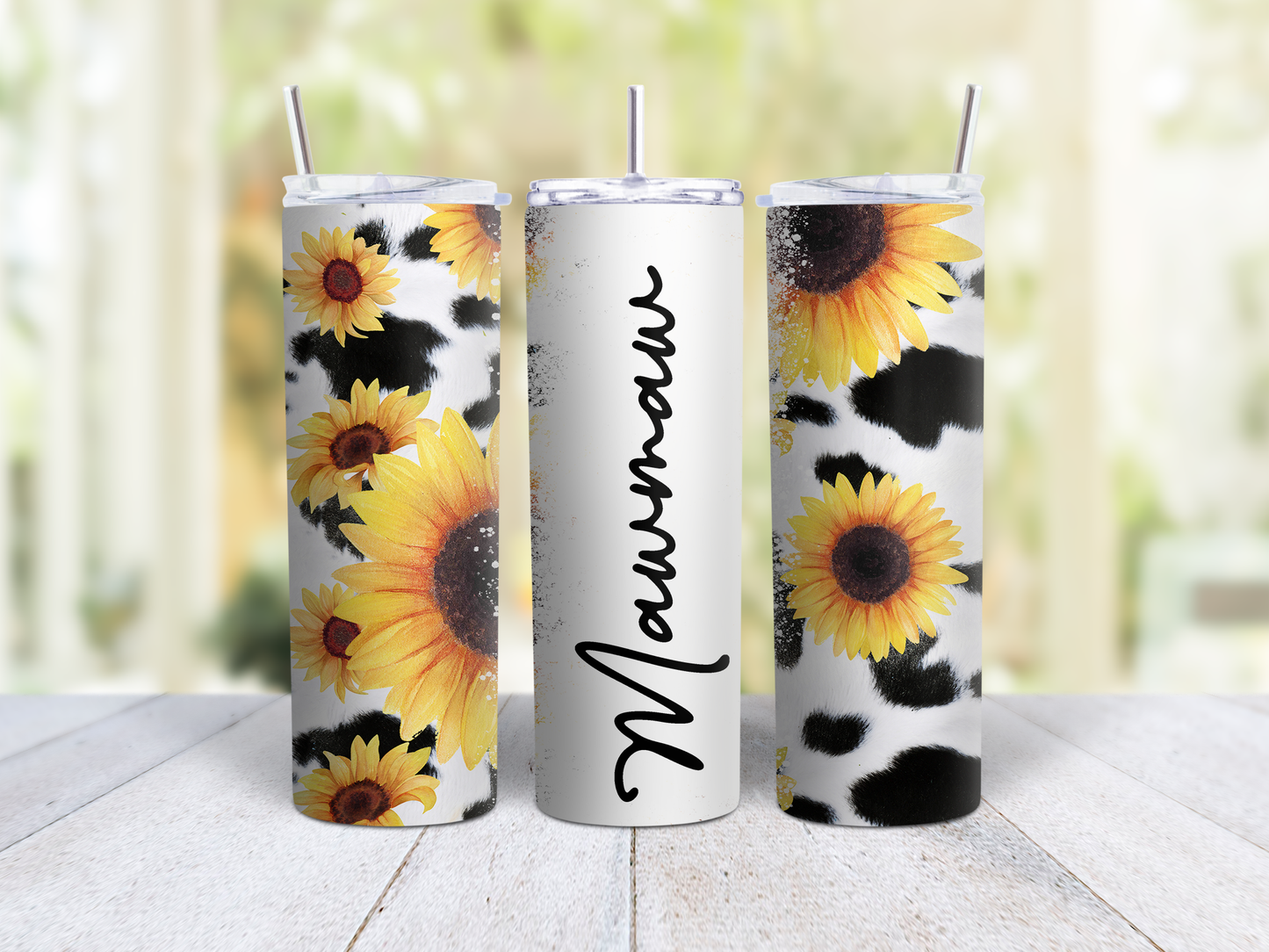 Sunflower w Cow Print Personalized Tumbler