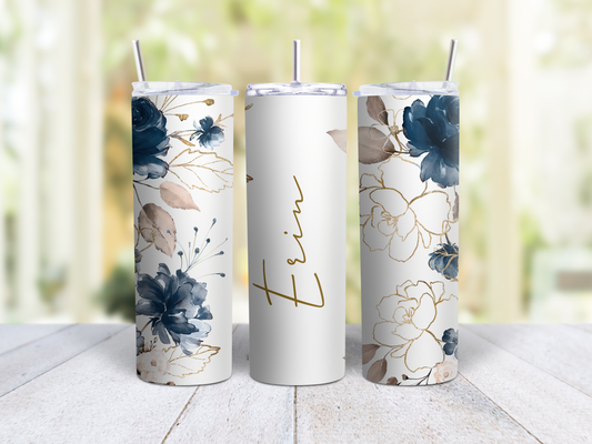 Blue Watercolor Floral Wrap Personalized Tumbler