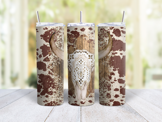 Bull Skull Cowprint Tumbler