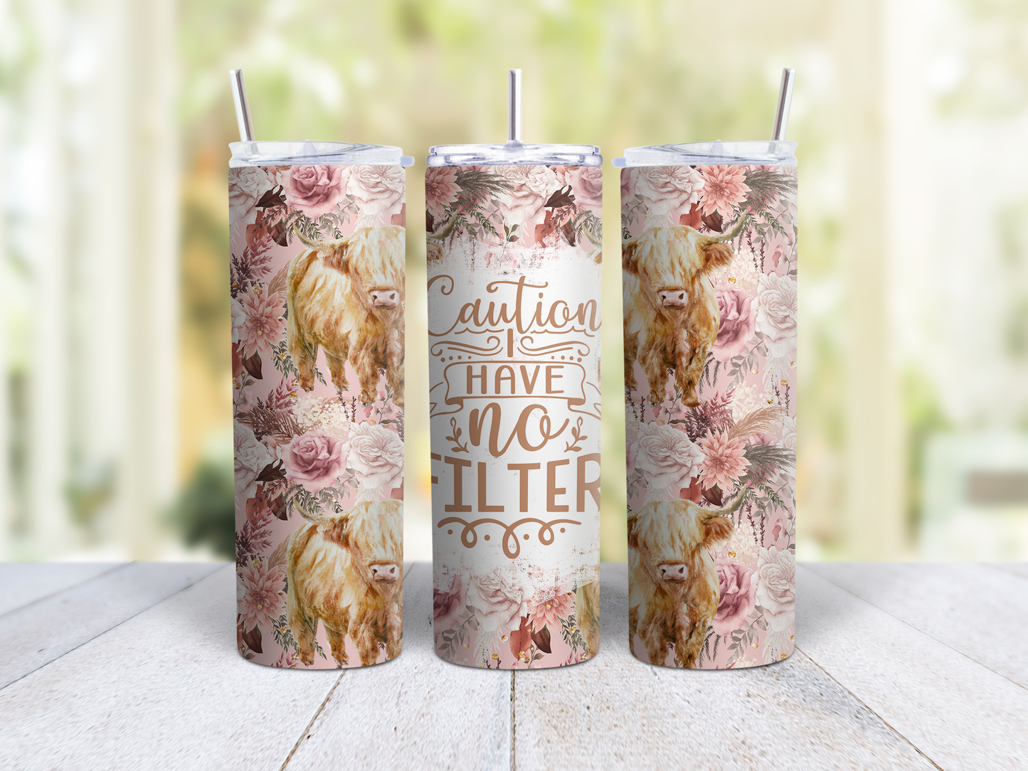 Caution No Filter Highland Cow Tumbler