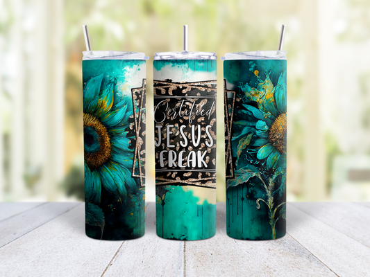 Certified Jesus Freak Teal Sunflowers Tumbler