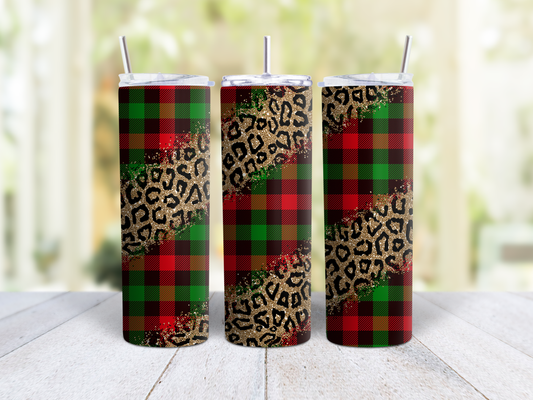 Christmas Plaid w Cheetah Tumbler