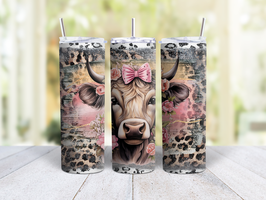 Cow w Pink Bow and Leopard Tumbler