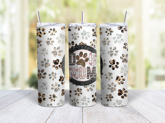 Dog Mom w Paw Print Background Tumbler