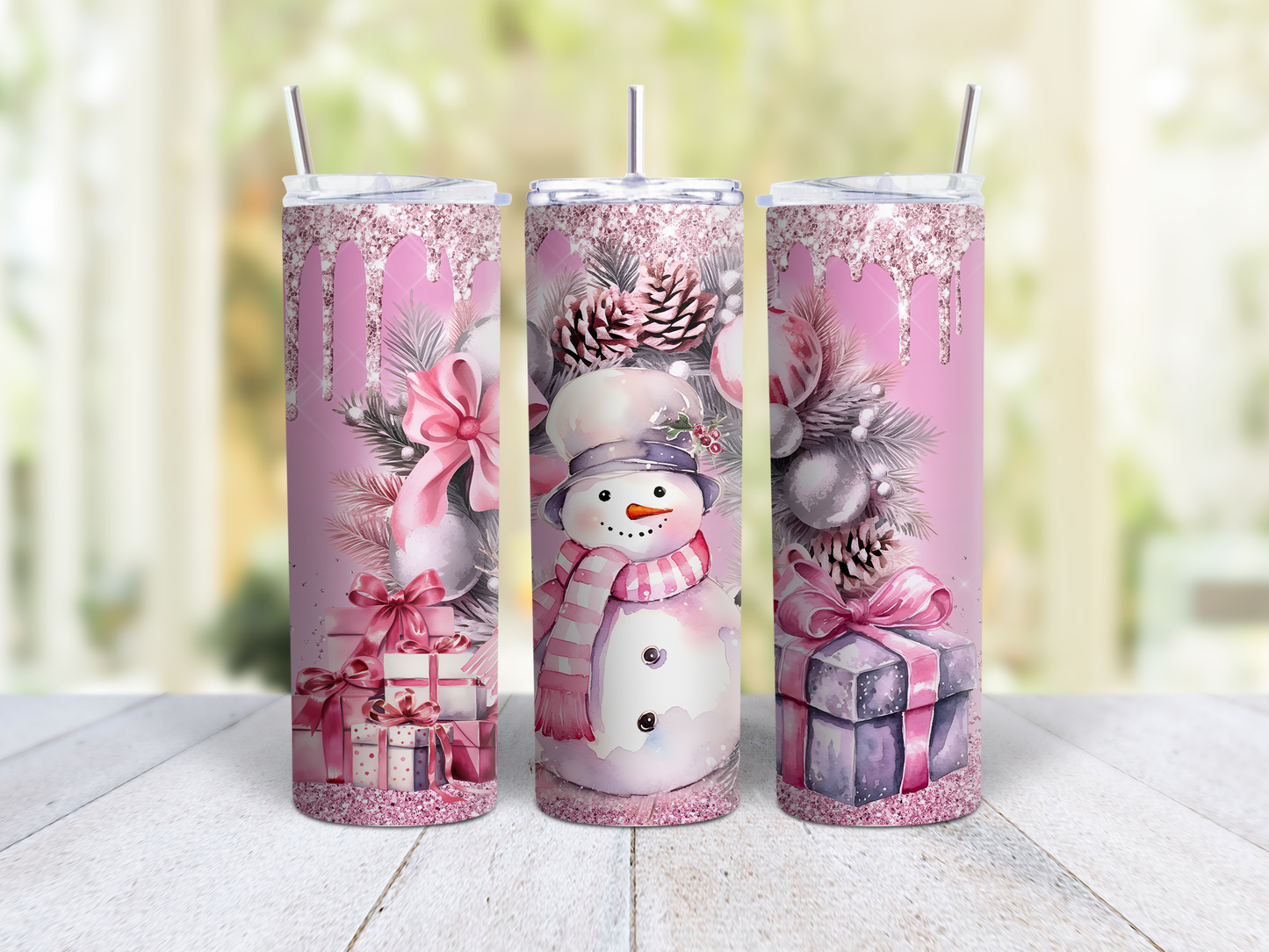 Pink Snowman Christmas Tumbler