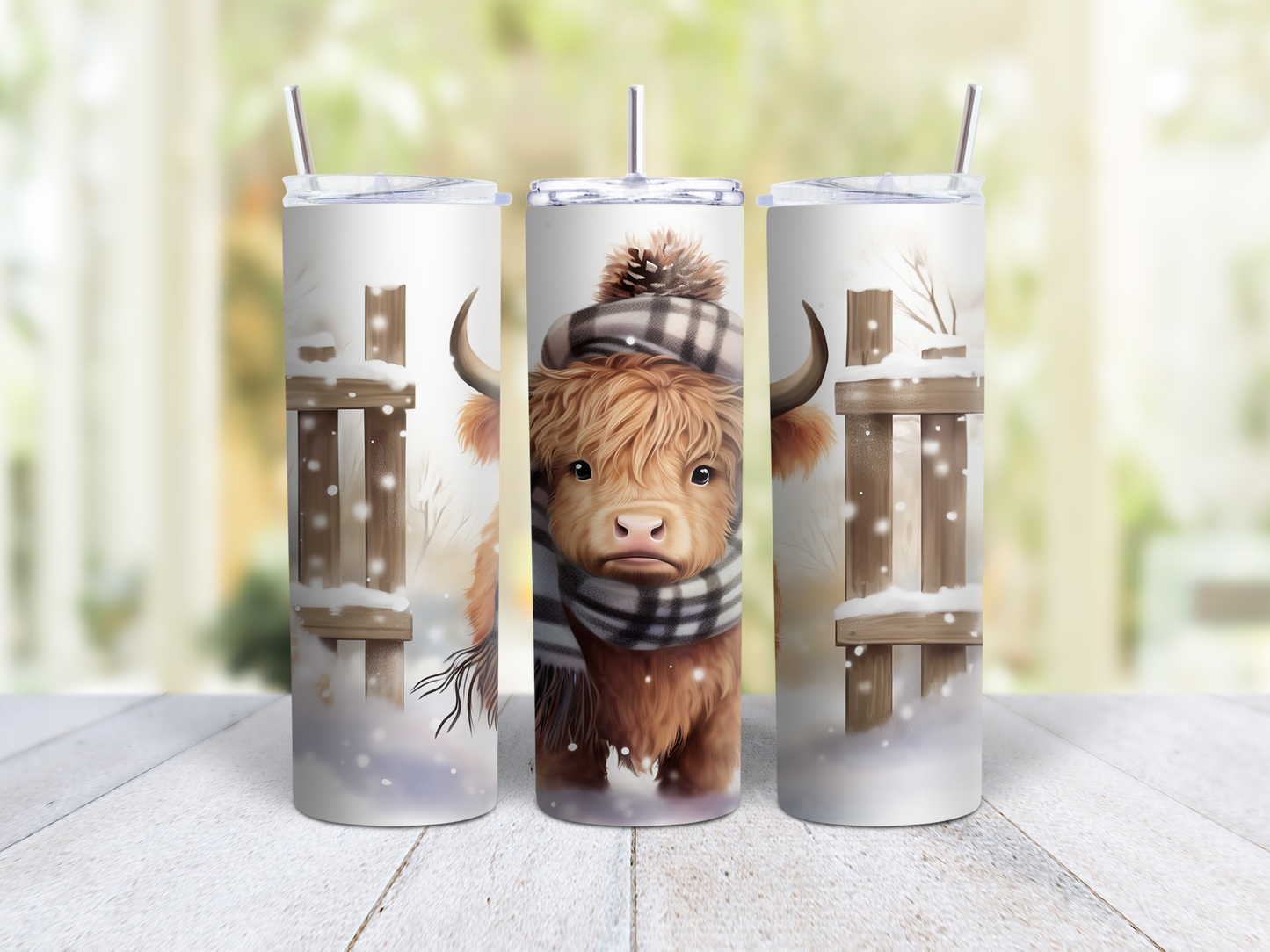 Snowy Winter Highland Cow Tumbler
